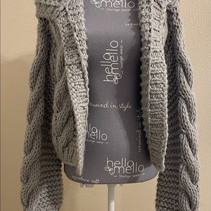 Blue B Chunky Knit Open Front Long Balloon Sleeve w/Hoddie